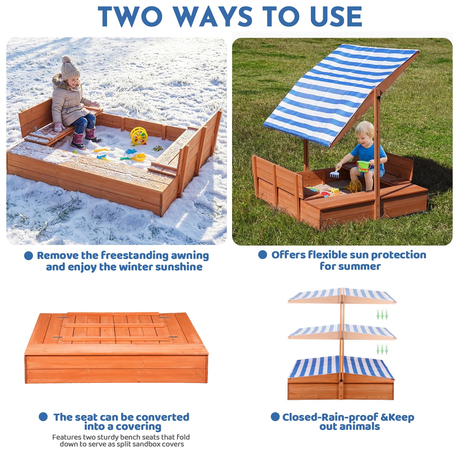 Ages 3-8 kids playing in wooden sandbox