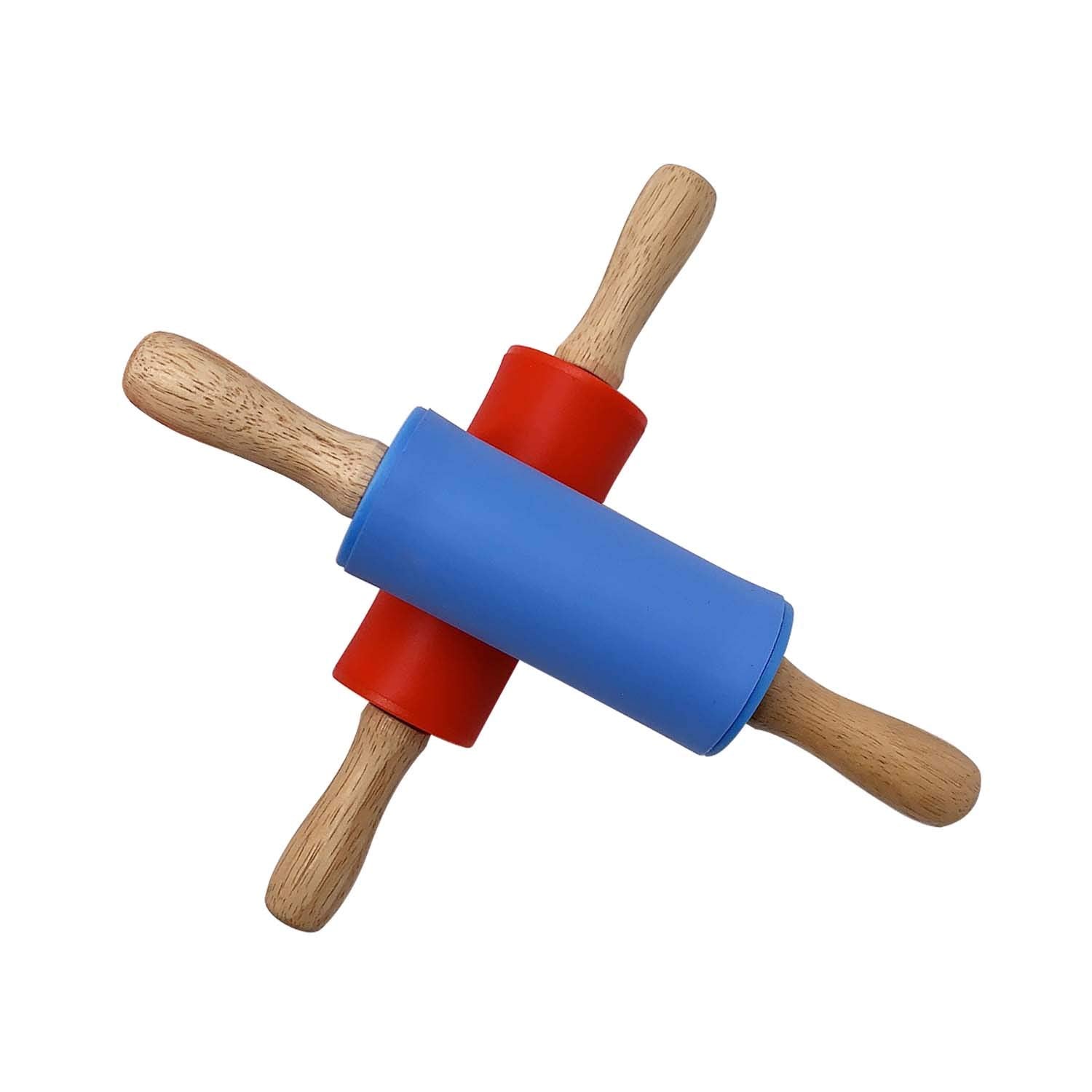 Kids rolling pin with silicone roller wooden handle