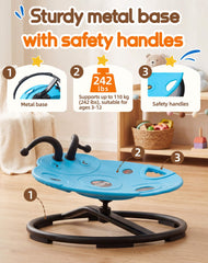 Spinning chair for kids shows 242 lbs capacity and stability
