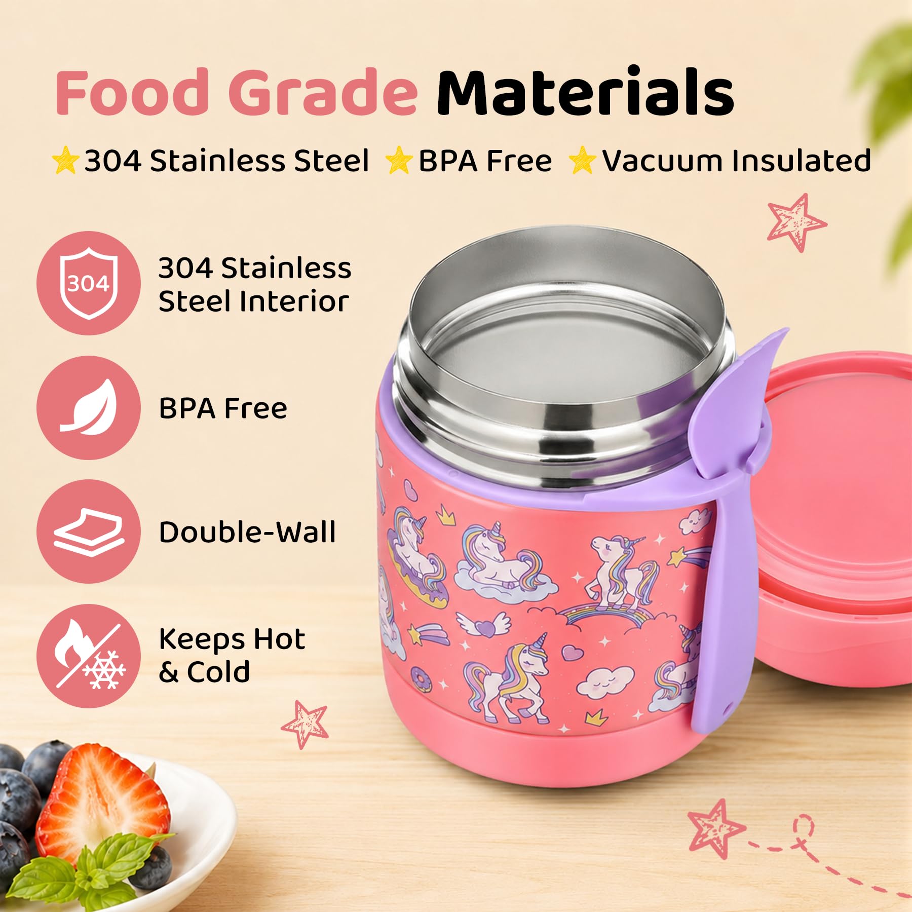stainless steel wide mouth lunch box for kids