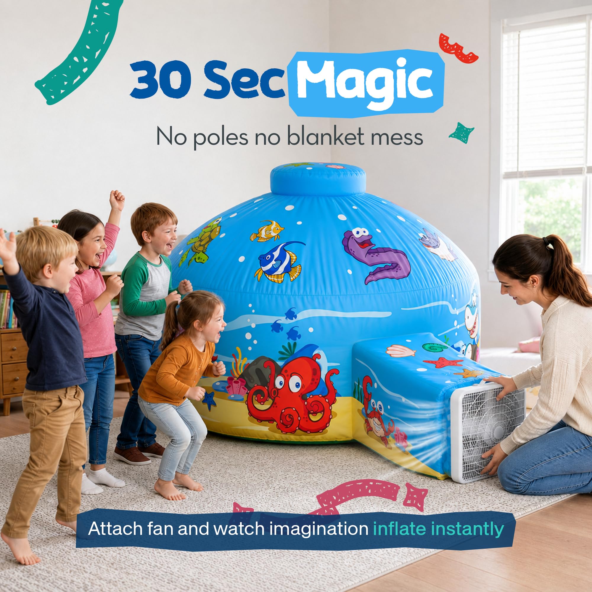 Kids pretend play tent ocean print 77 x 50 inches – image 7