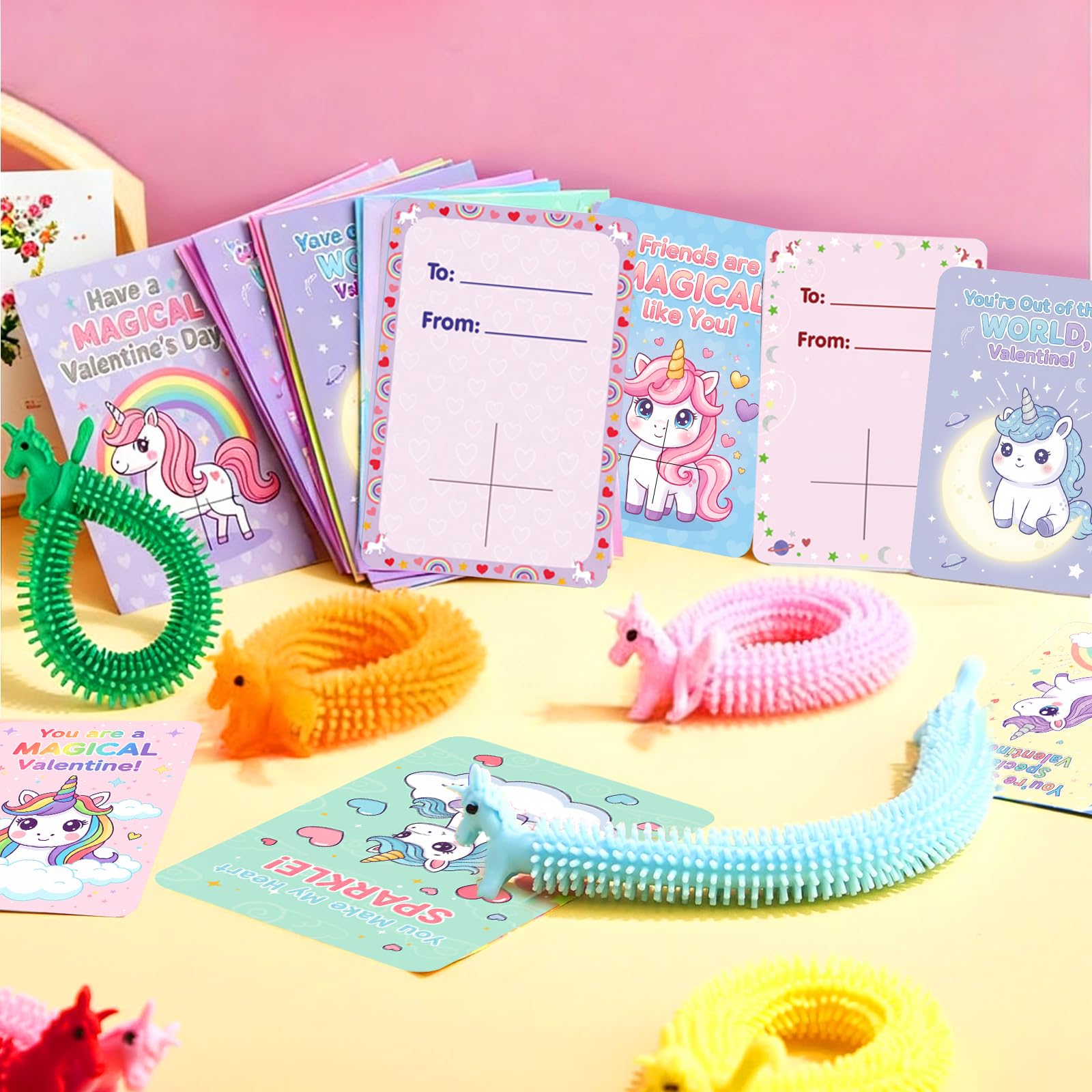 Kids fidget toy and valentines card combo unicorn