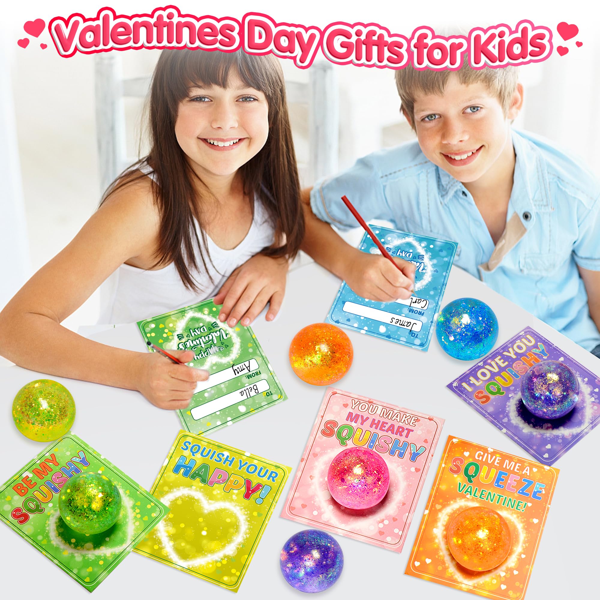 Kids valentines stress relief squishy toy set