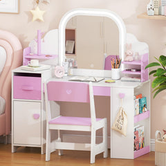 Kids Vanity with Lights and Chair mirror and storage