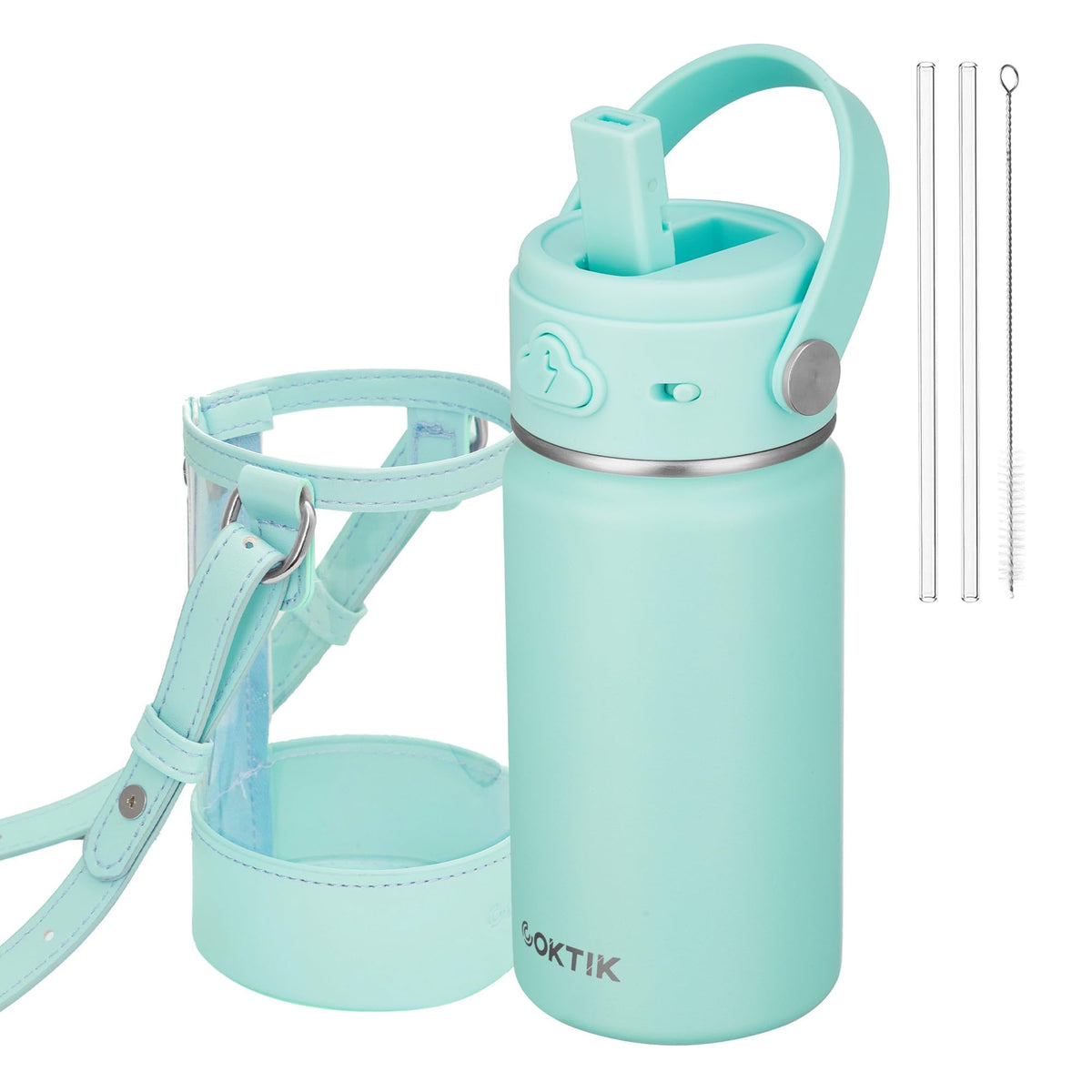 Mint green kids water bottle with straw 14oz
