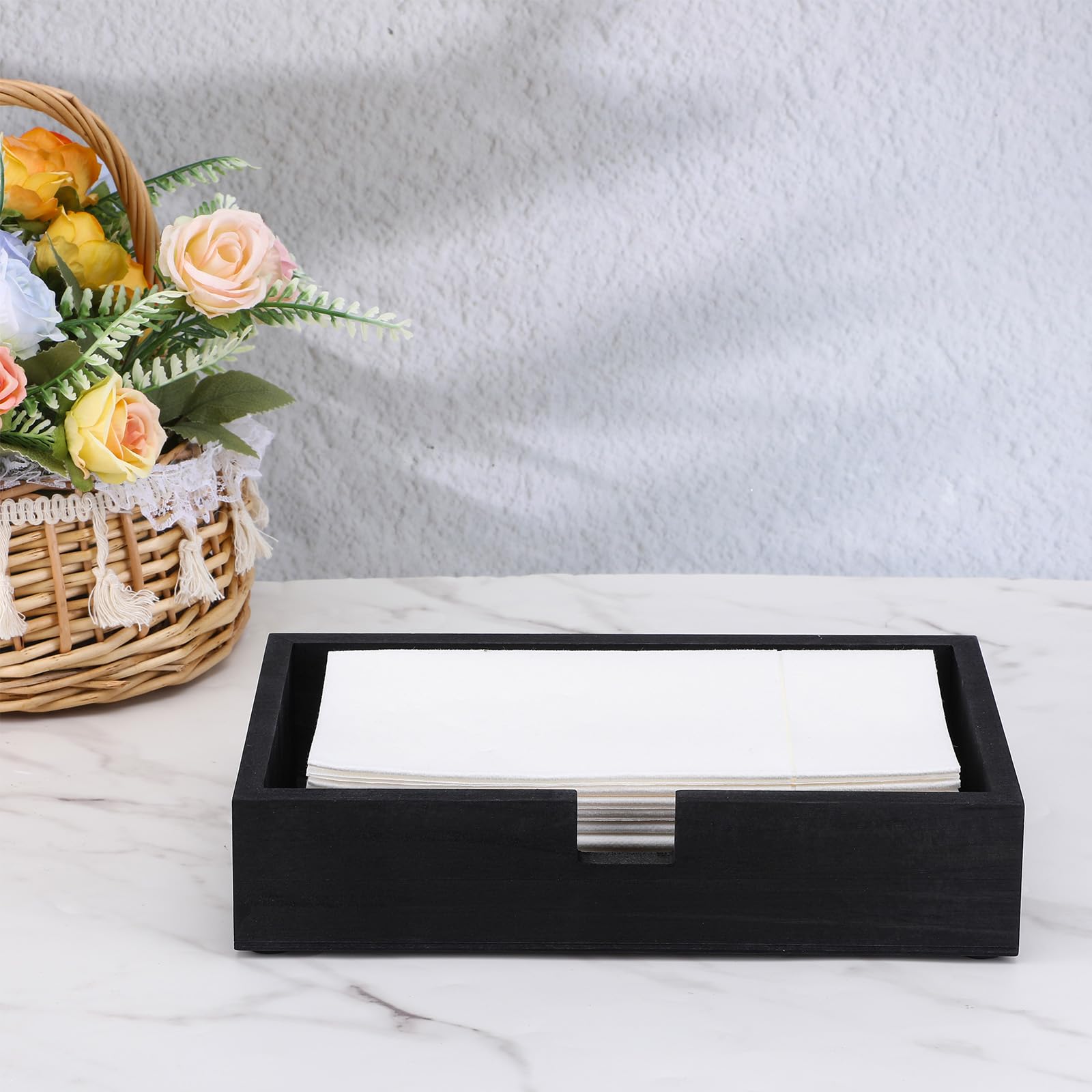 Cocktail napkin holder for table black wood