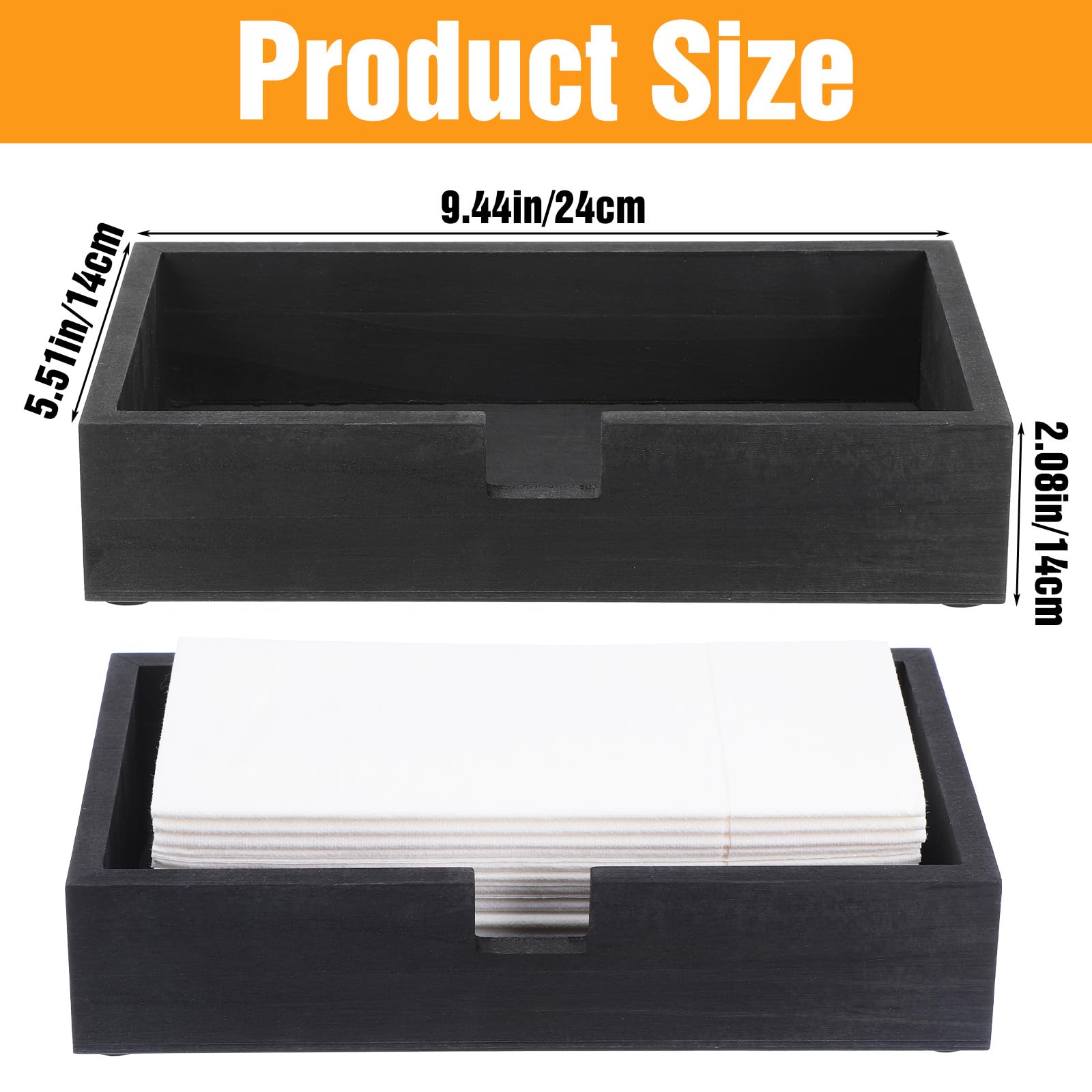 Black pinewood napkin holder close view