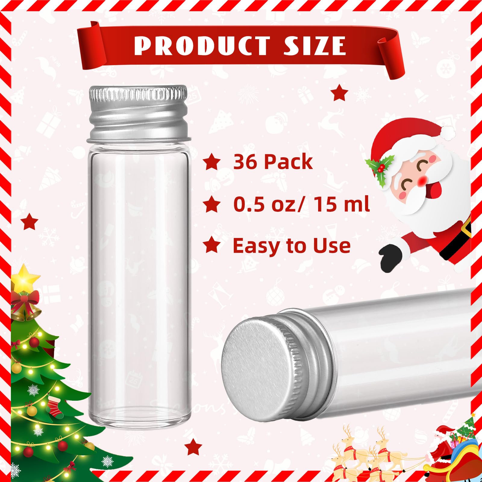 0.5 oz clear glass bottle with red tag white string and silver cap