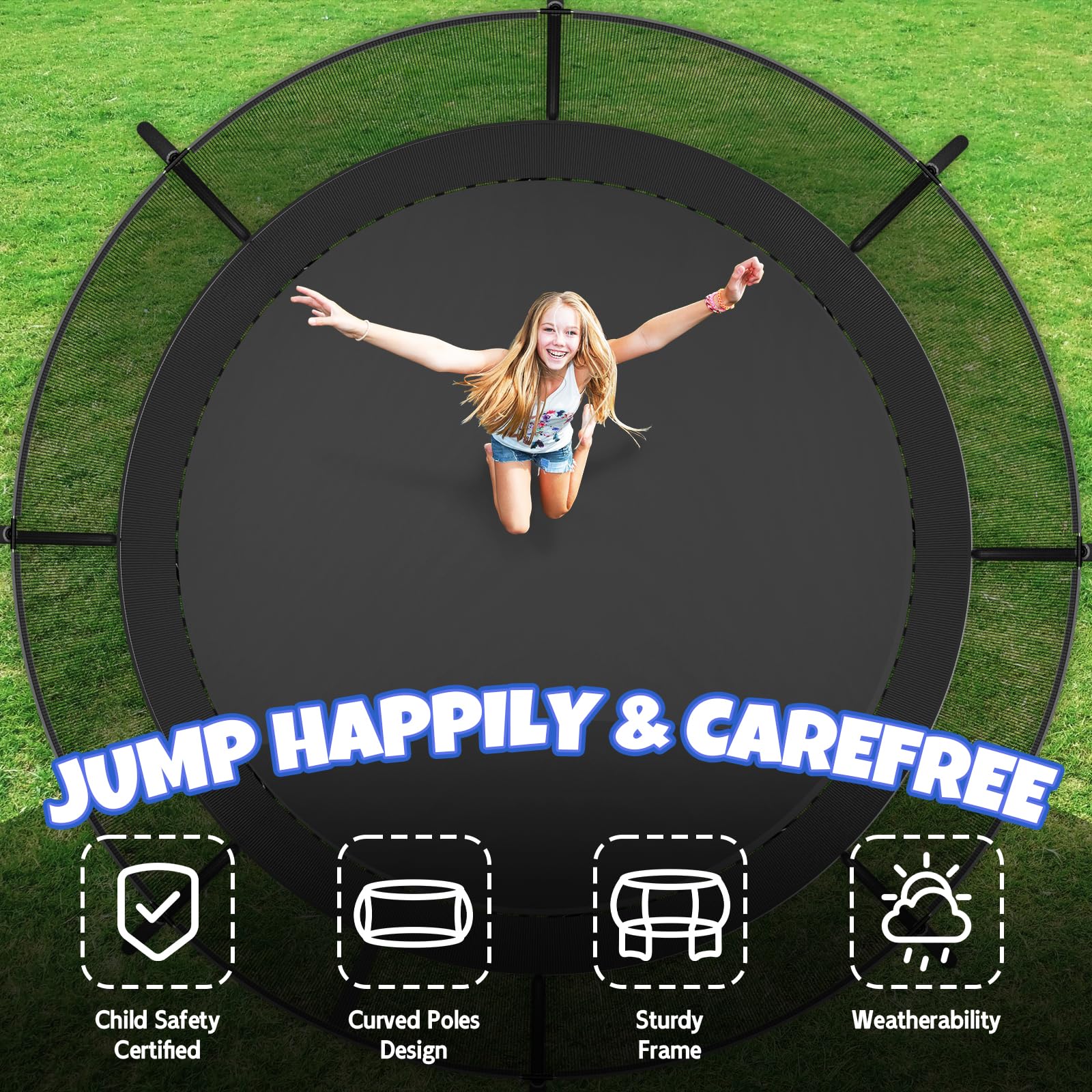 12ft Kiivakii trampoline black color with enclosure net