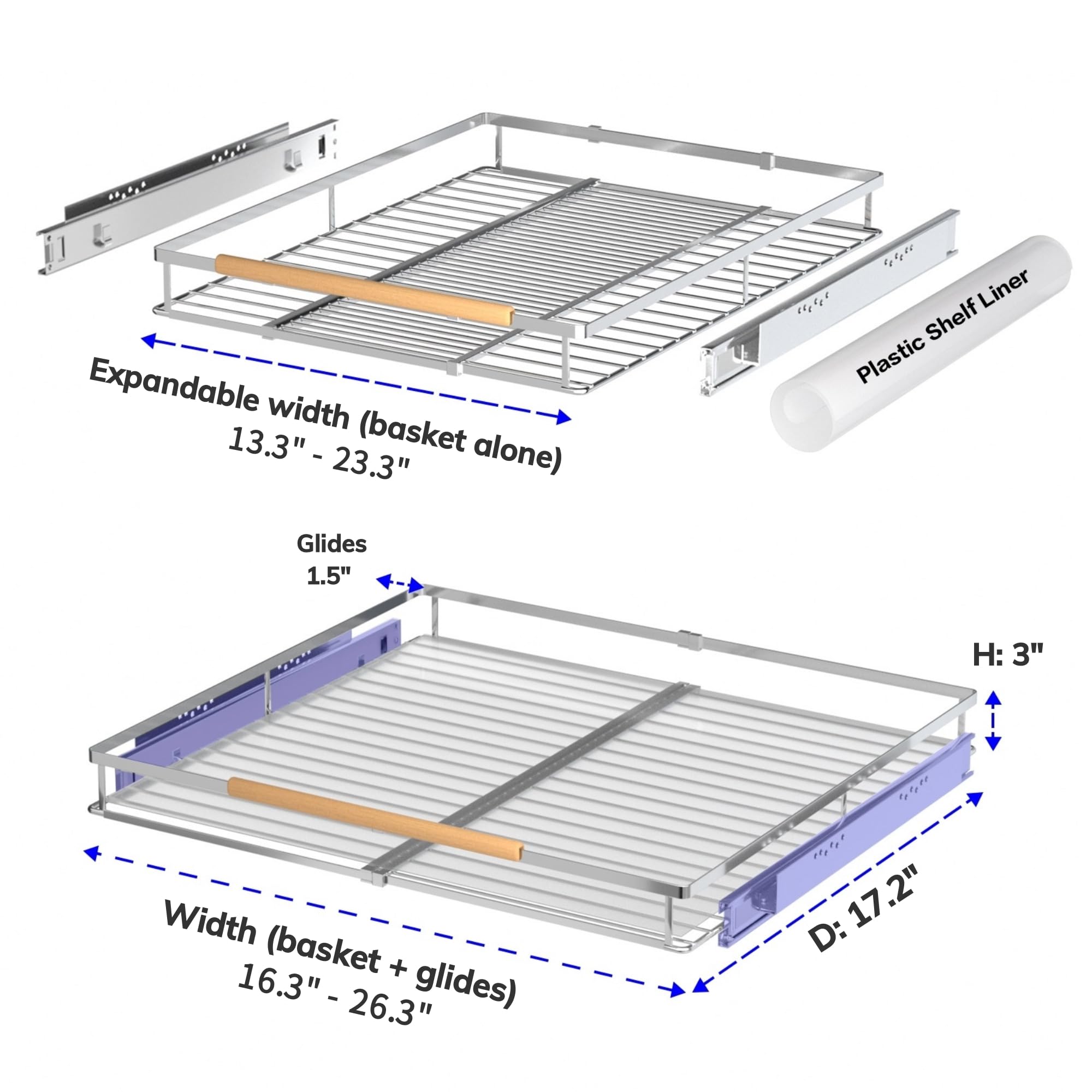 Expandable slide out storage shelf by KIKIBRO two pack