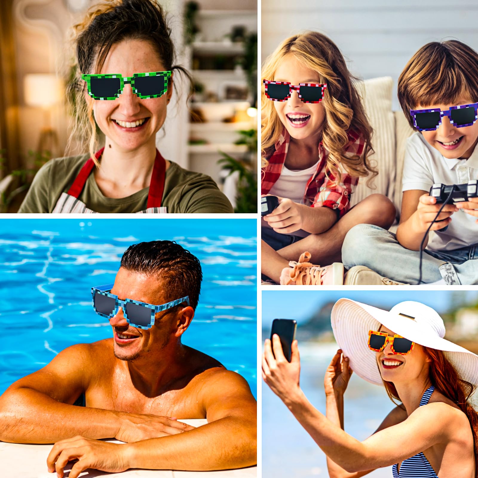 Green pixel sunglasses close up from KIMOBER 12 pack