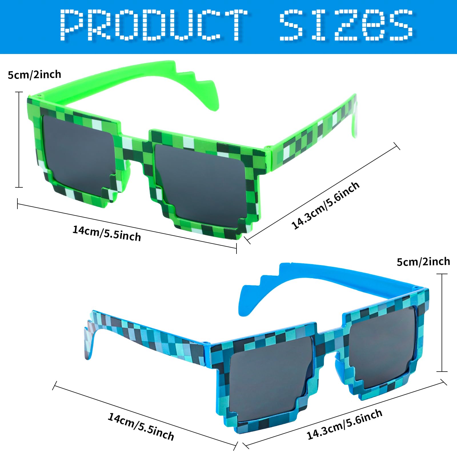 Purple pixel sunglasses close up from KIMOBER 12 pack