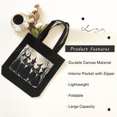 Goth tote bag design with witches forest motif
