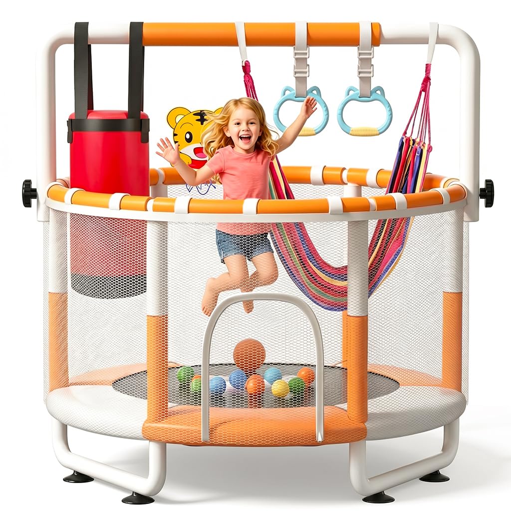 Kinetra 55 inch mini trampoline with net and round base