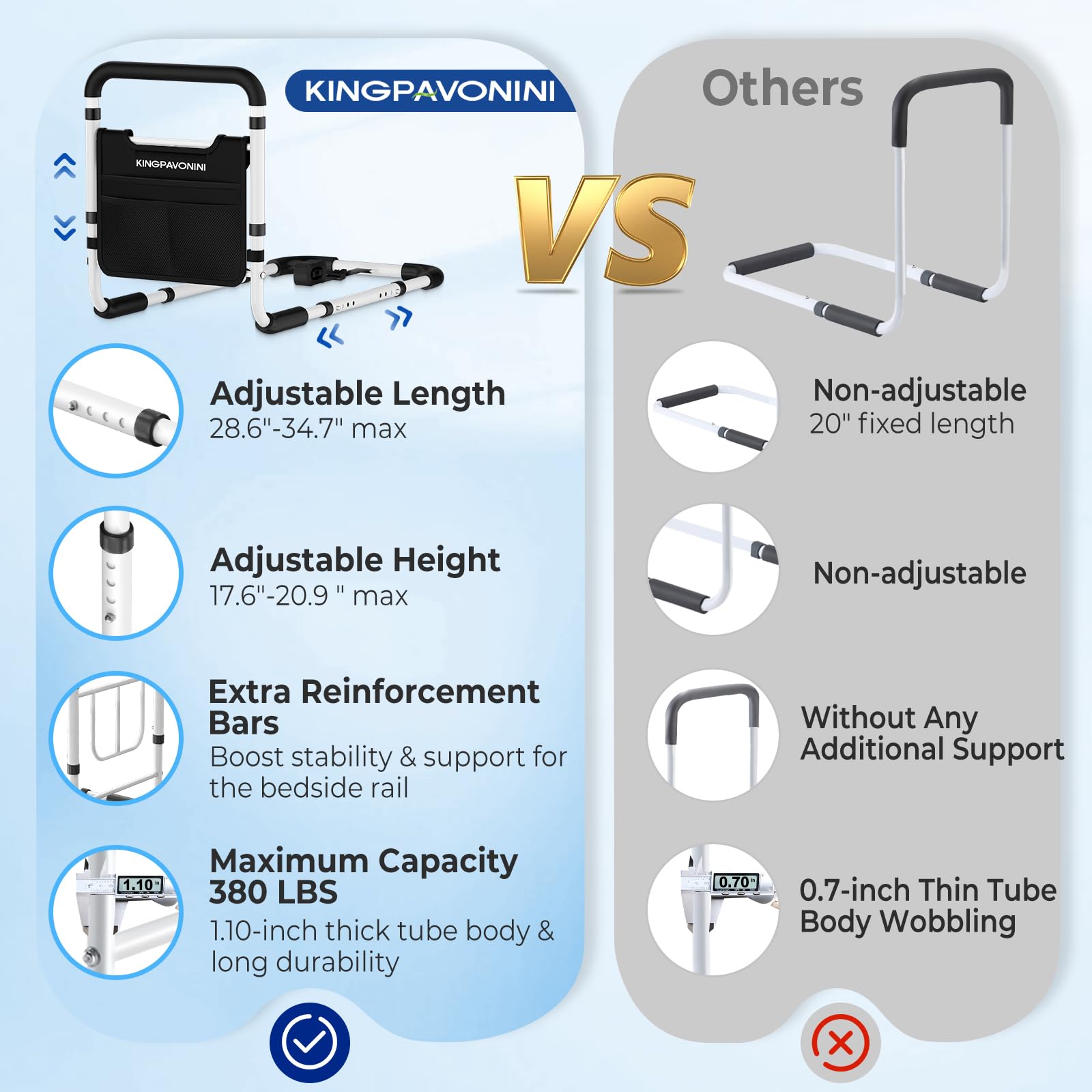 Tool-free setup bed rail with storage pouch