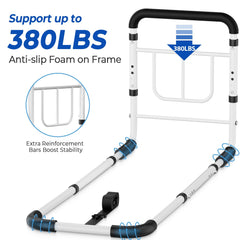 Non-slip curved handle with padded grips on bed rail