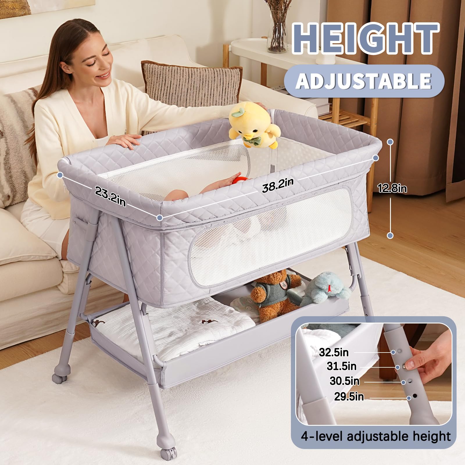 Kiniew Bassinet Bedside Sleeper four height settings