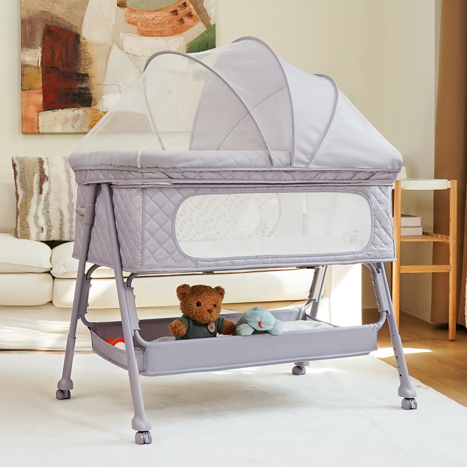 Kiniew Bassinet Bedside Sleeper wheel brakes feature