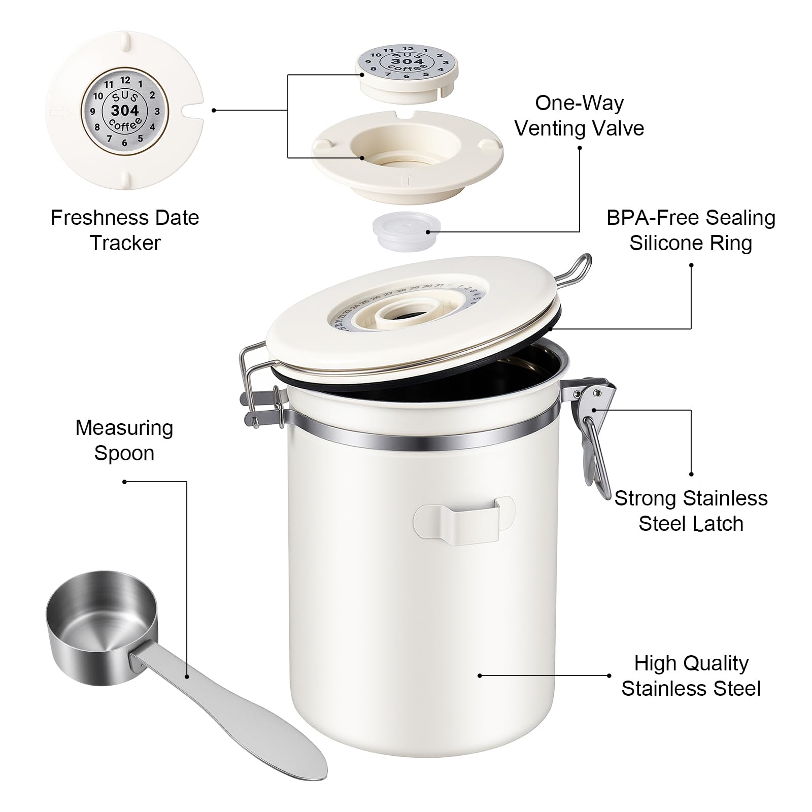 Canister stored with other dry goods in kitchen