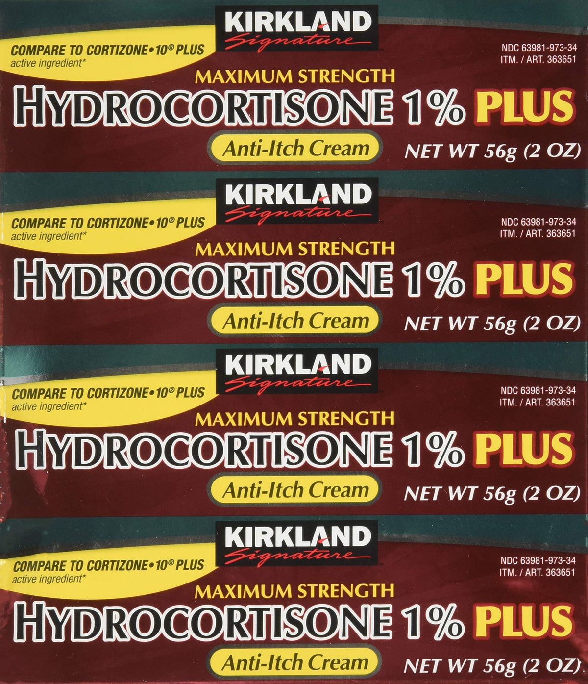 Kirkland Signature Maximum Strength Hydrocortisone Cream 1% with Aloe 2-ounce pack of 4