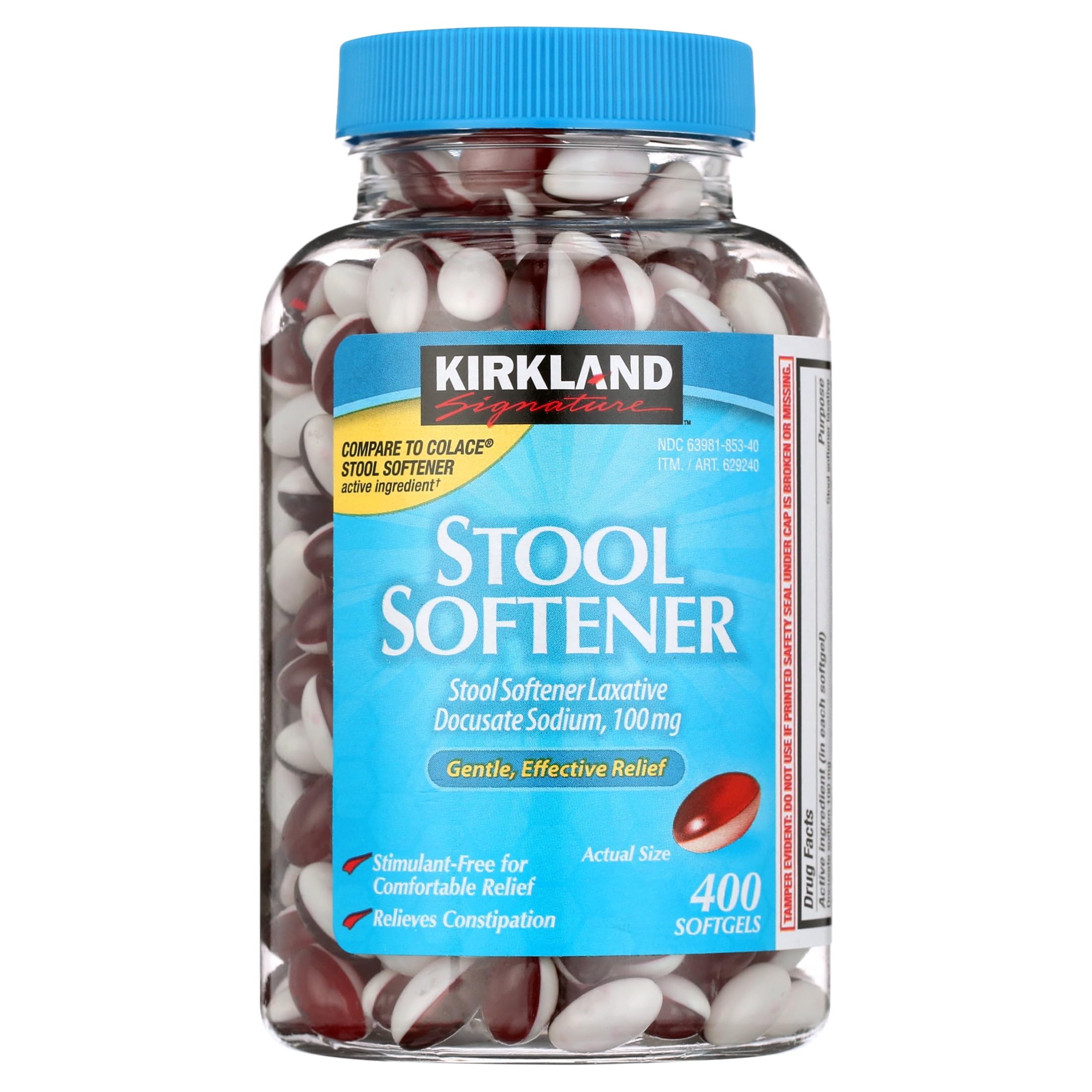 Kirkland Signature Stool Softener 100 mg 400 Softgels bottle
