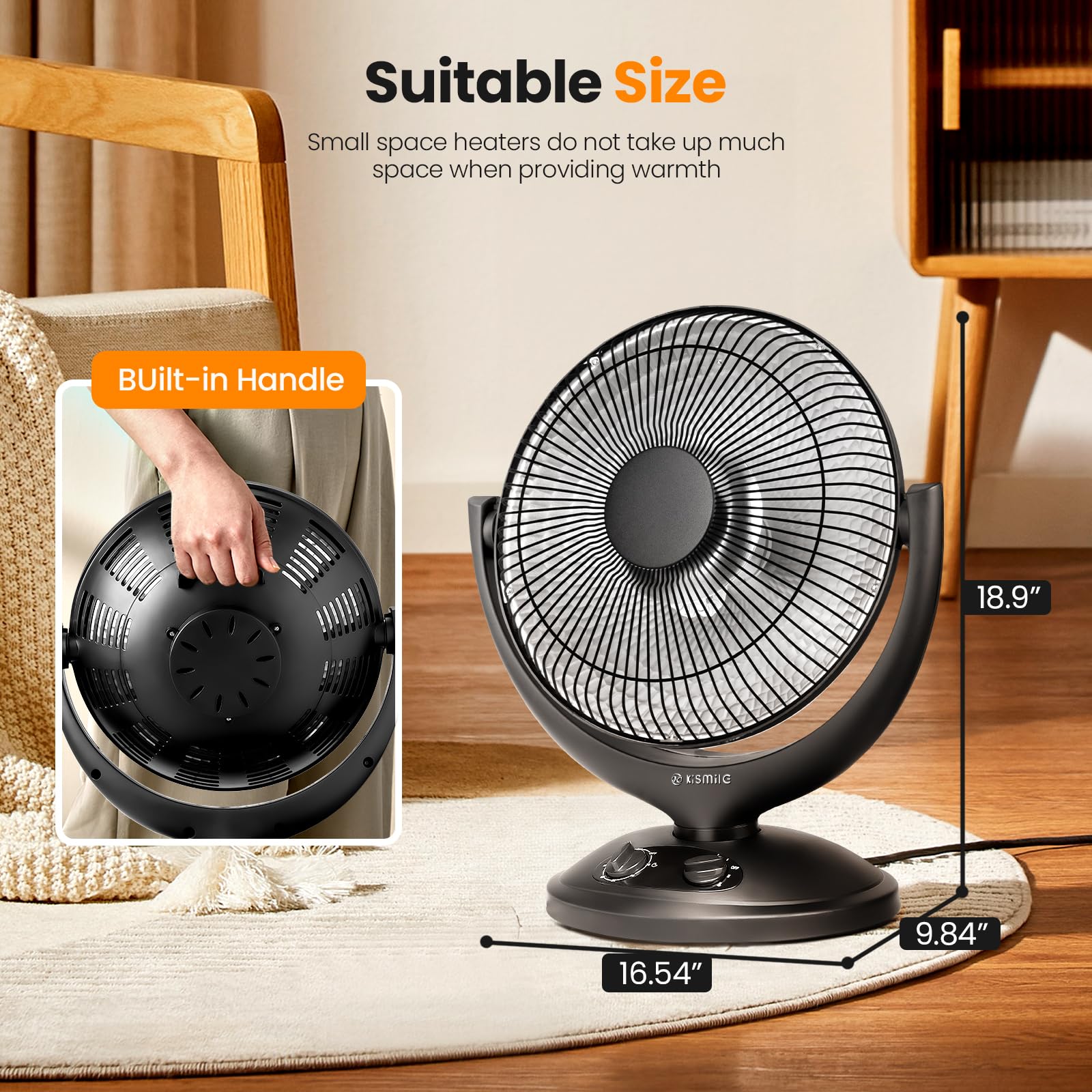 Dimensions 16.54 x 9.84 x 18.9 inches of heater