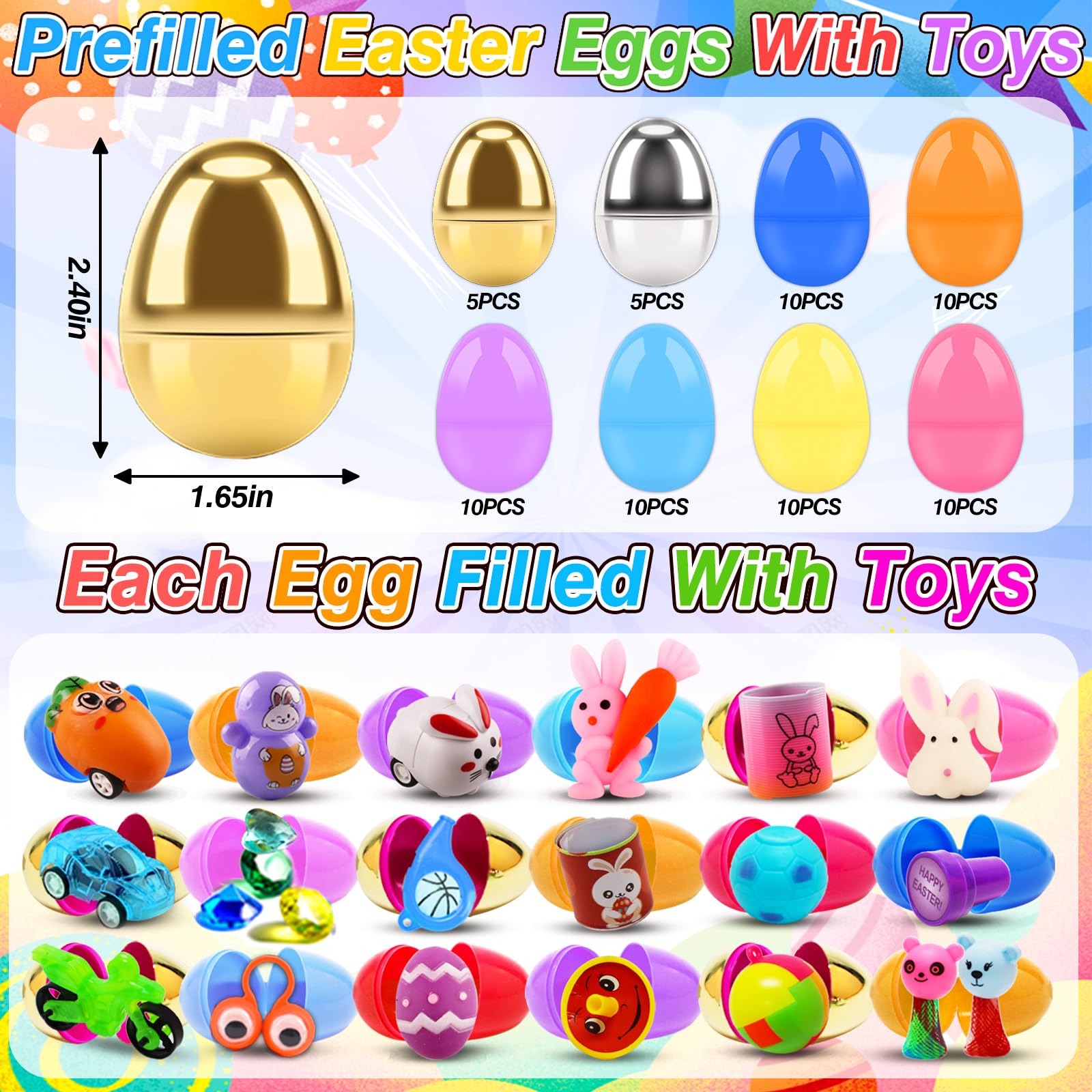Eggs filled with toys for Easter basket stuffers
