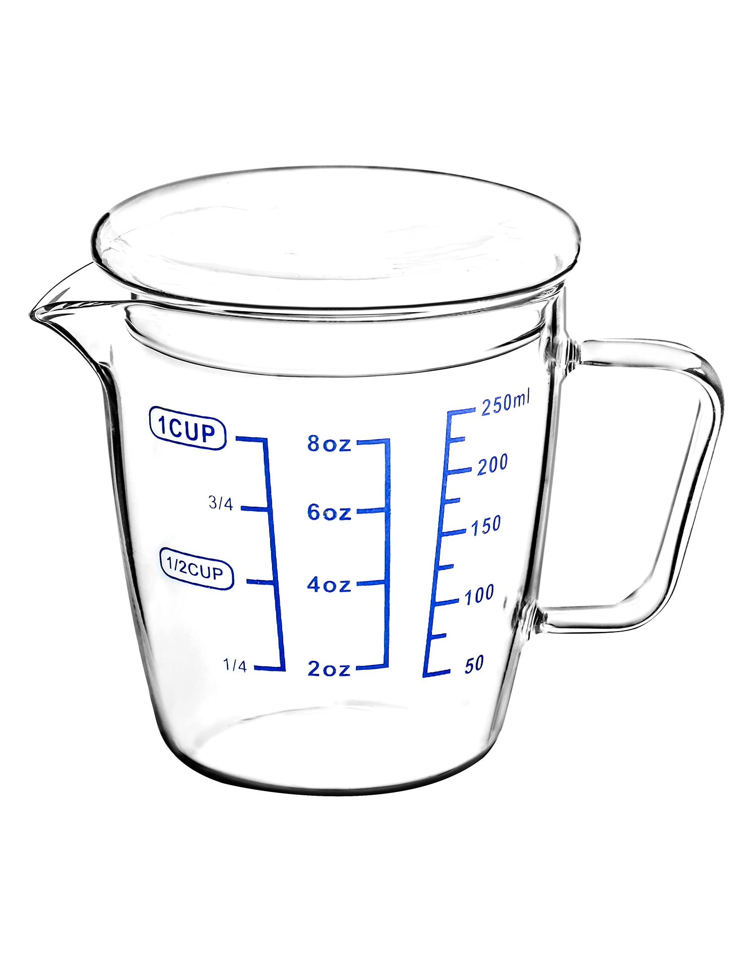 Versatile glass measuring cup for drinking baking bartending