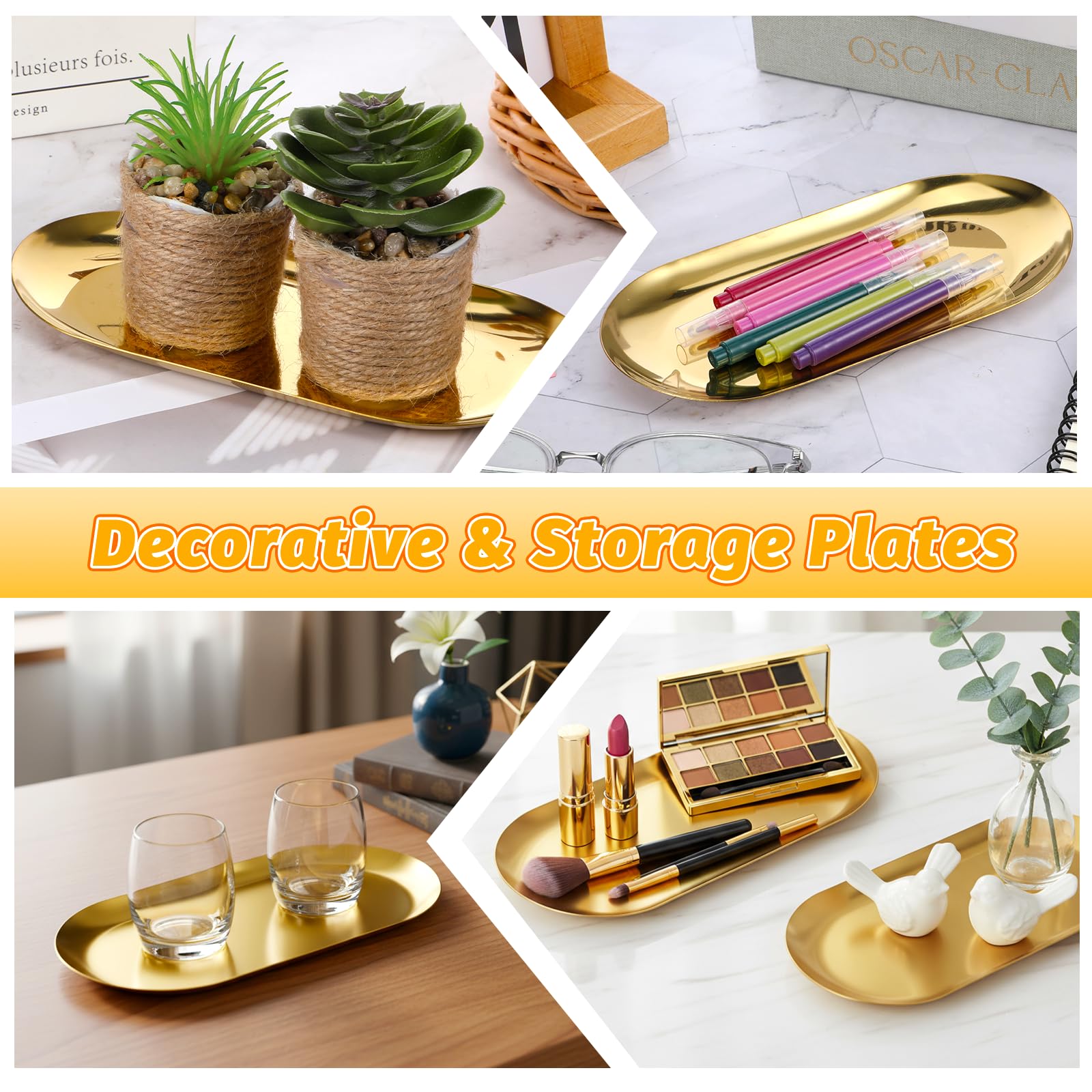 mirror polished gold oval tray 18 x 8.5 cm