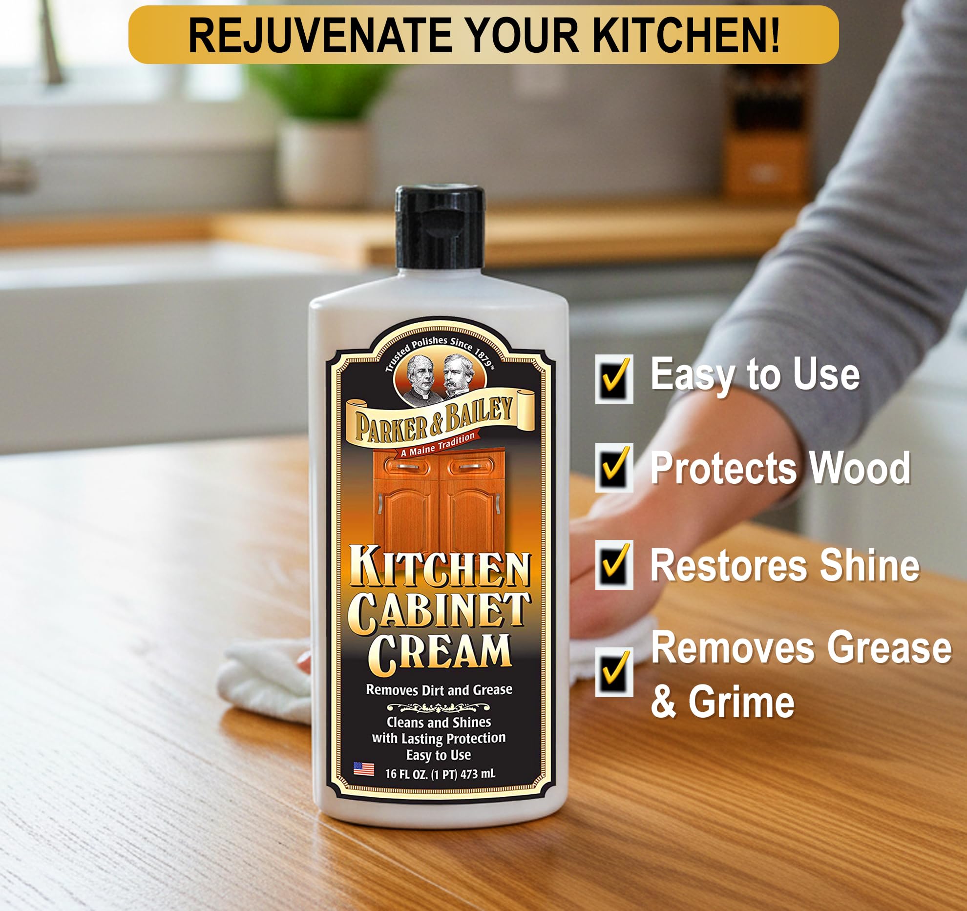 Kitchen cabinet cream wood cleaner box and label