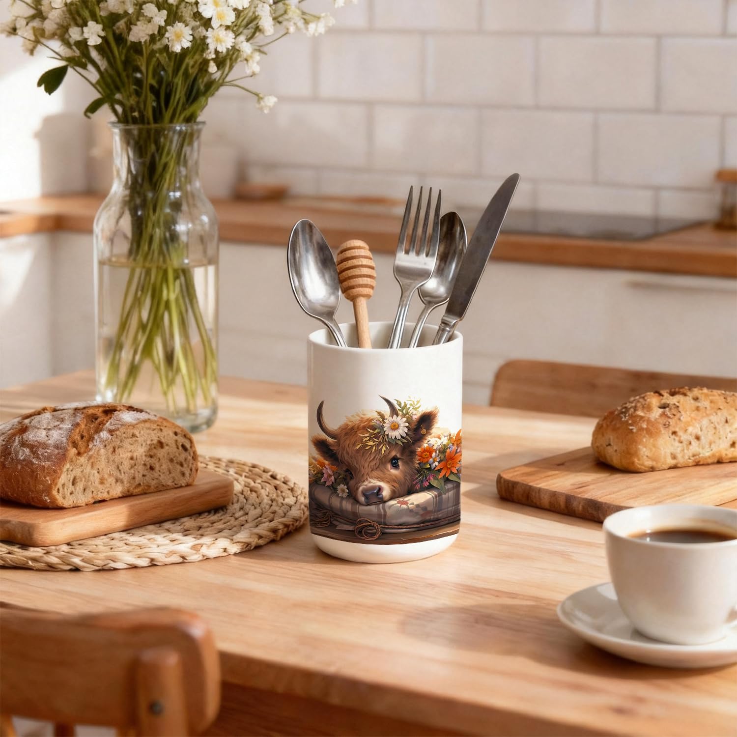 Compact 4 x 5.4 inch utensil holder for spoons and forks