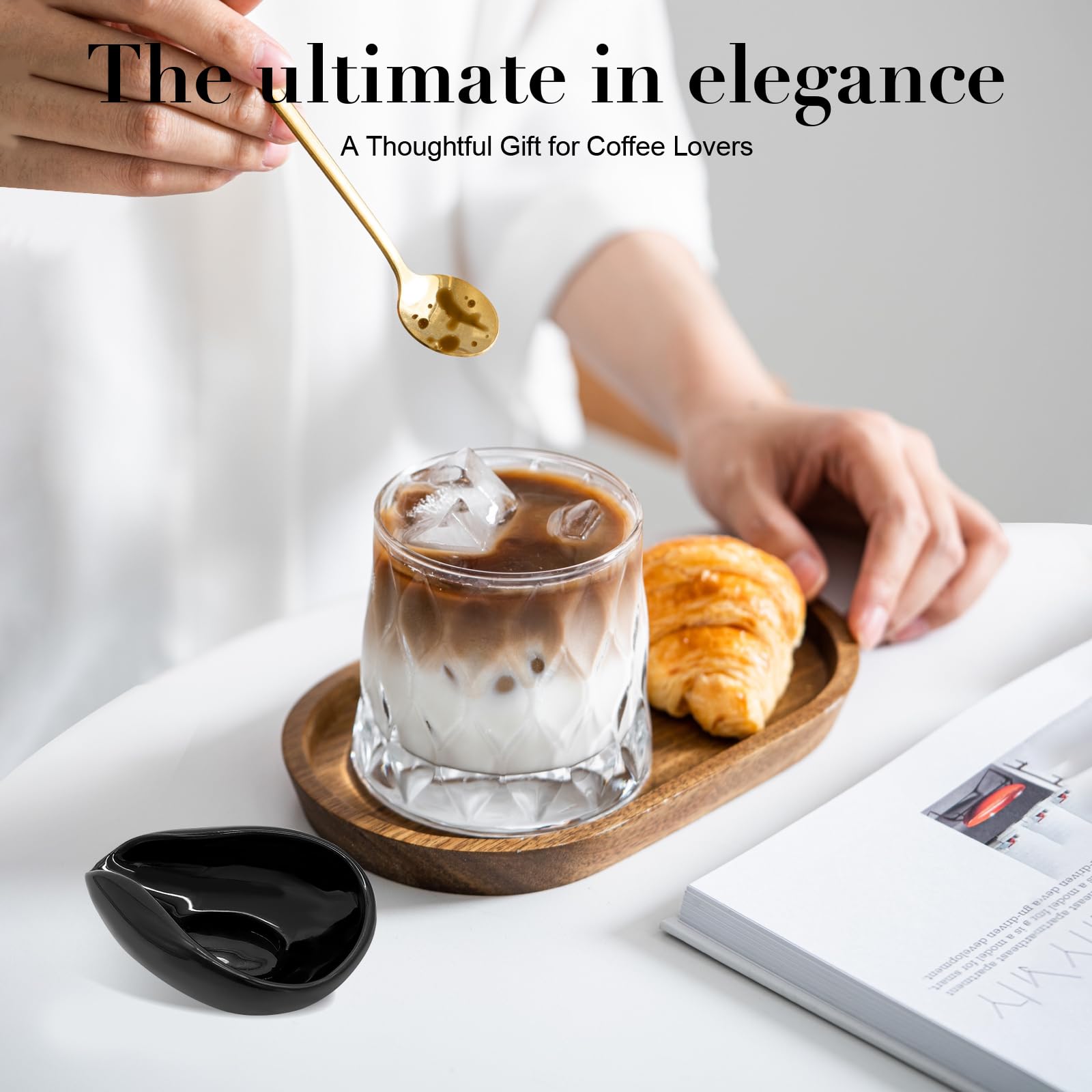 Minimalist black ceramic spoon rest with modern decor