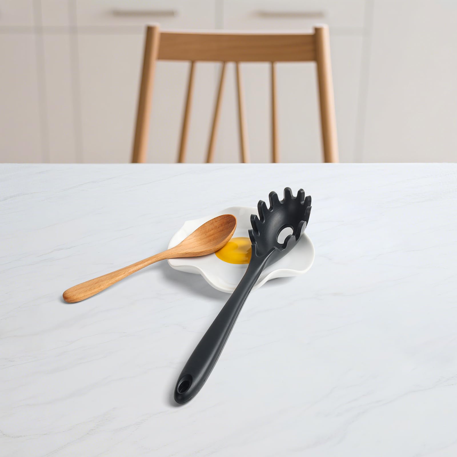 Two piece ceramic spoon holder for kitchen counter