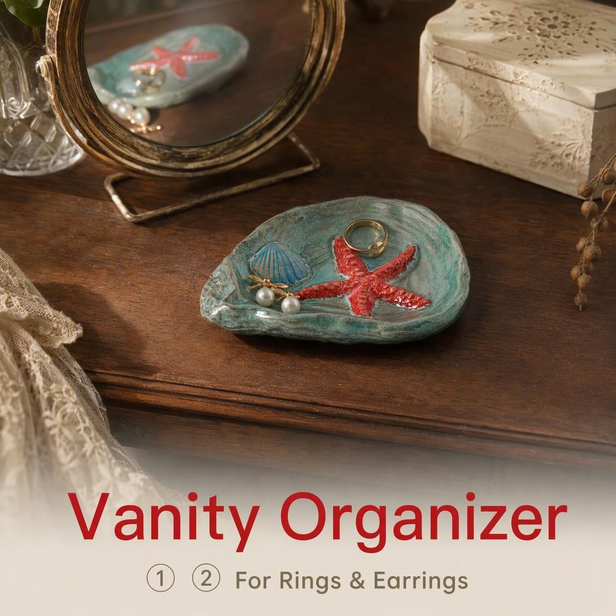 Oyster shell stoneware spoon rest for countertops