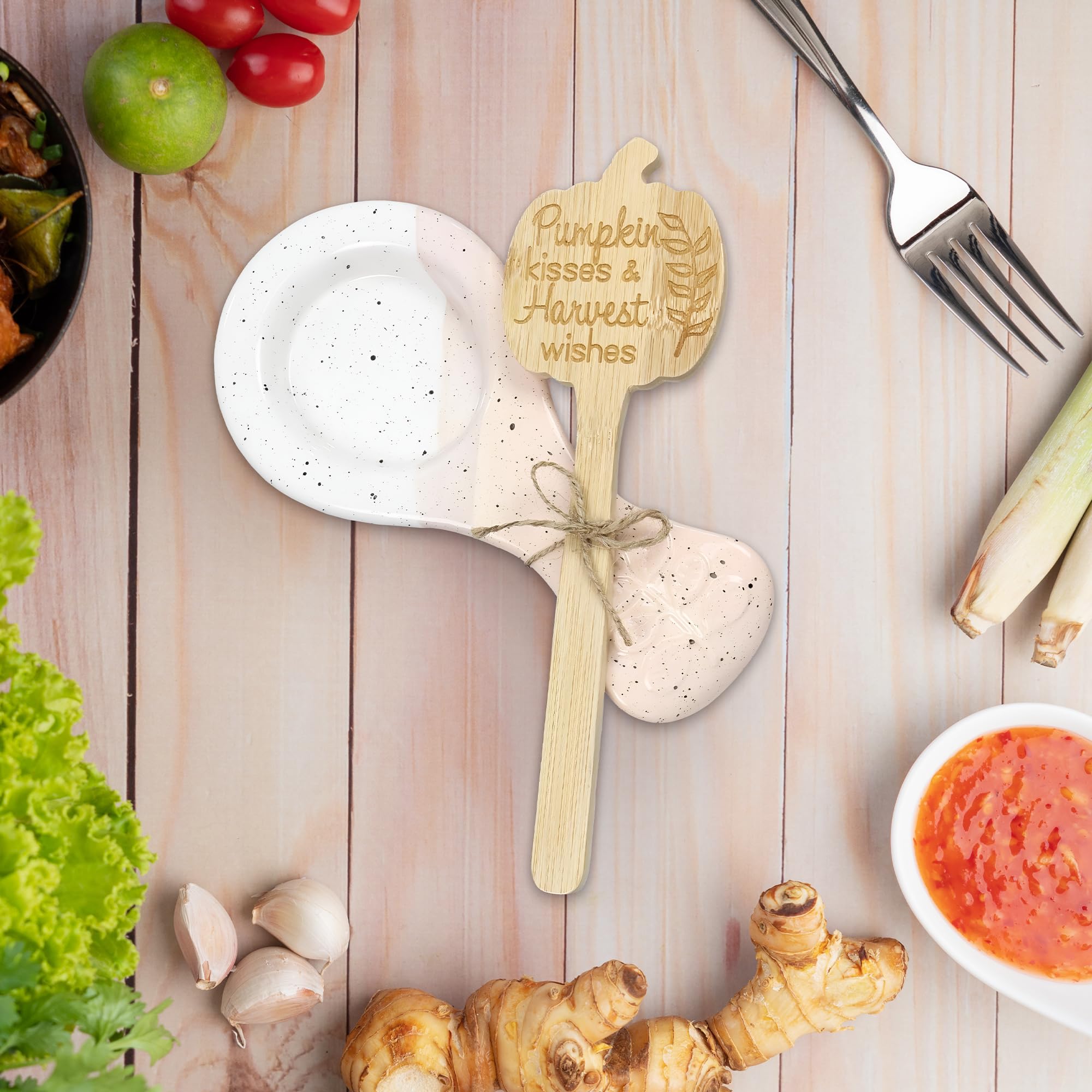 Spoon rest for kitchen counter with utensils