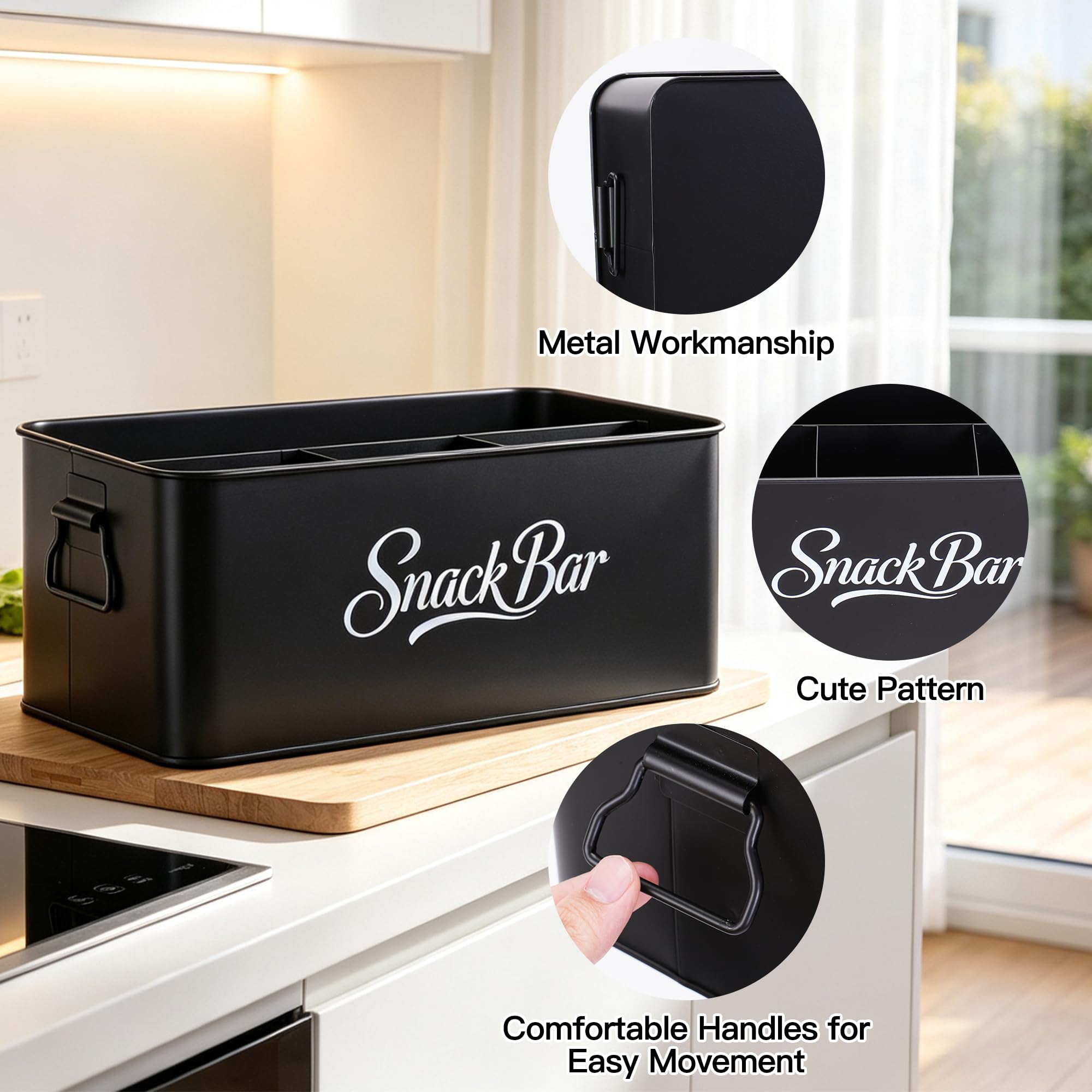 Black metal Candco snack organizer for countertop