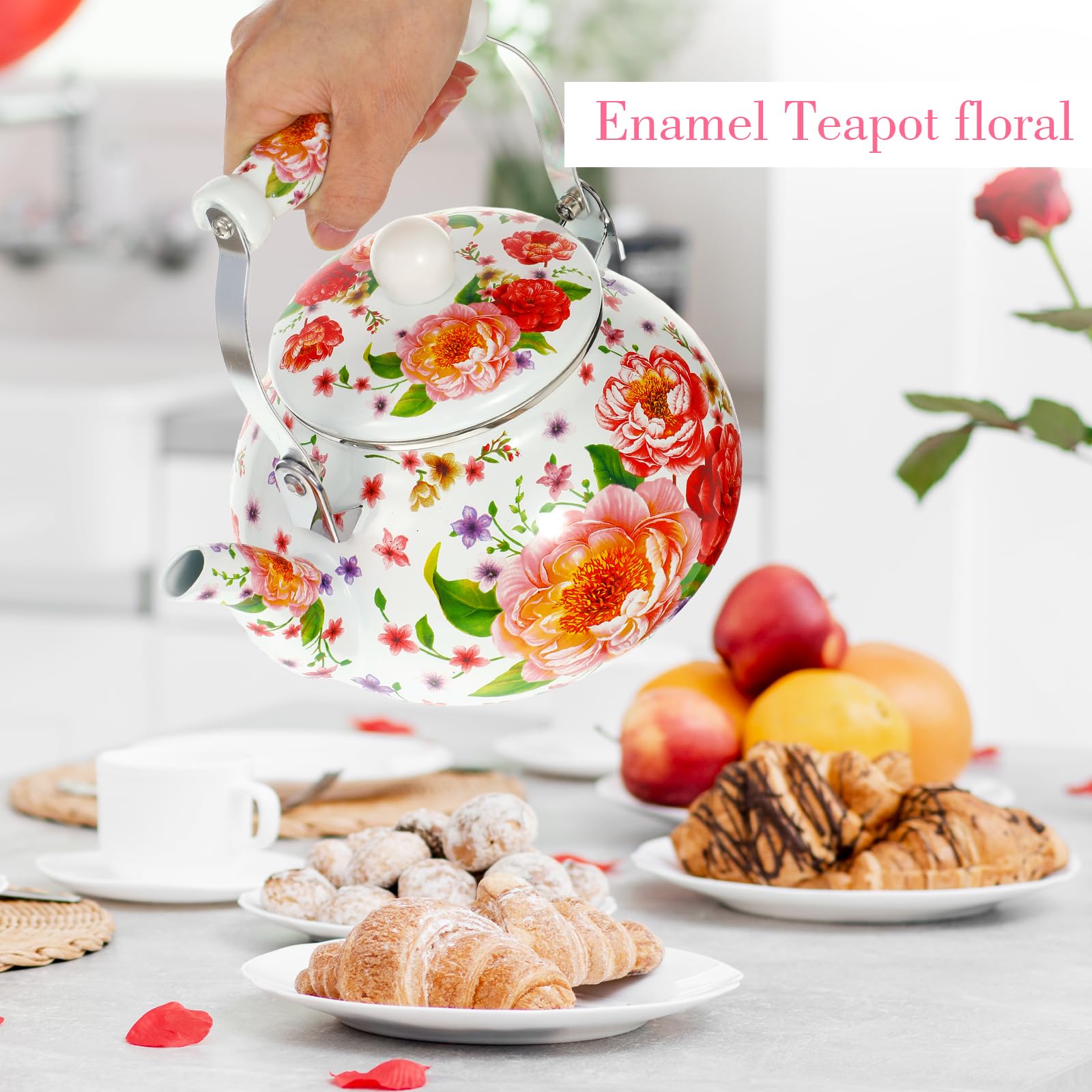 Induction compatible enamel kettle for versatile stovetop use