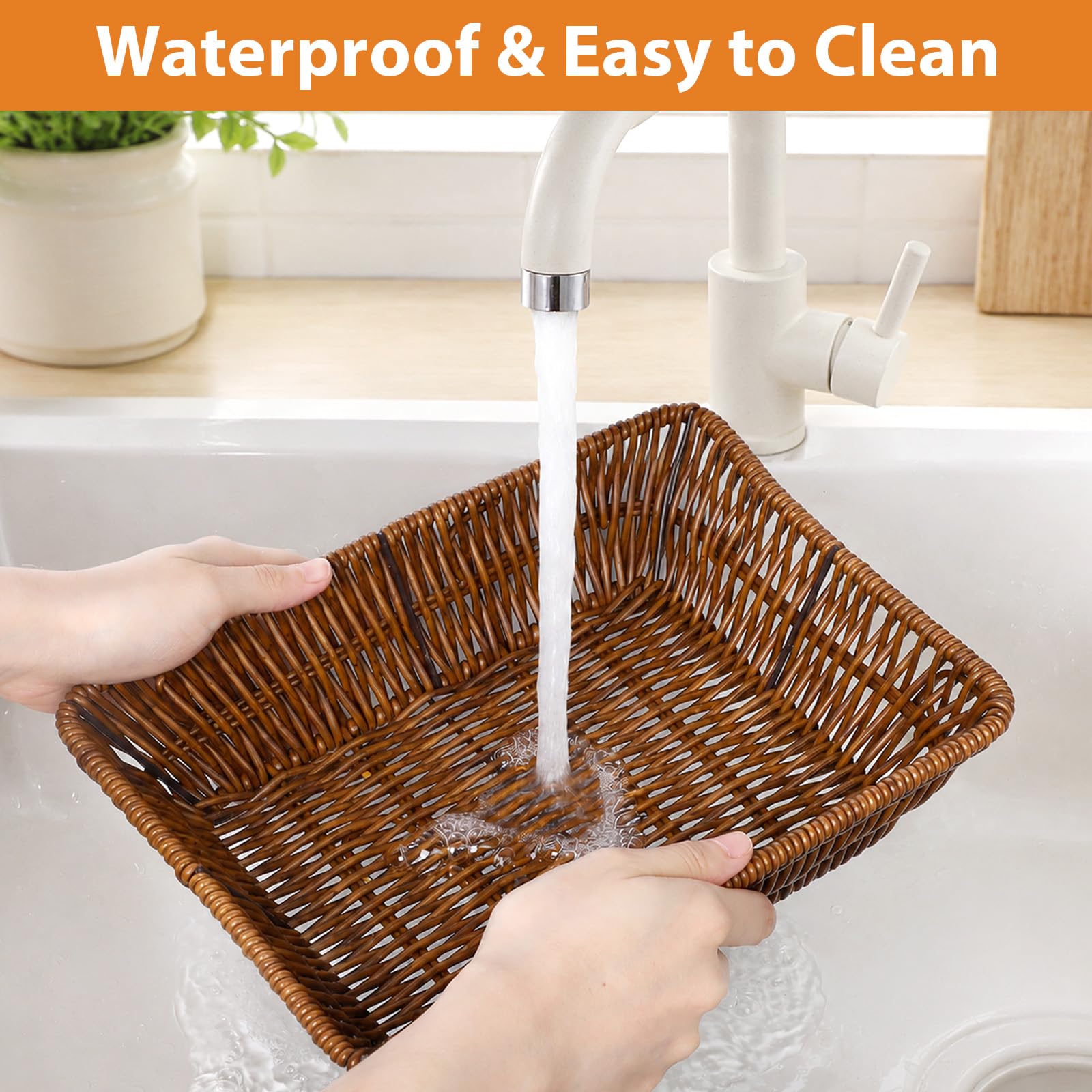 Wicker basket set for serving and organizing on buffets and counters
