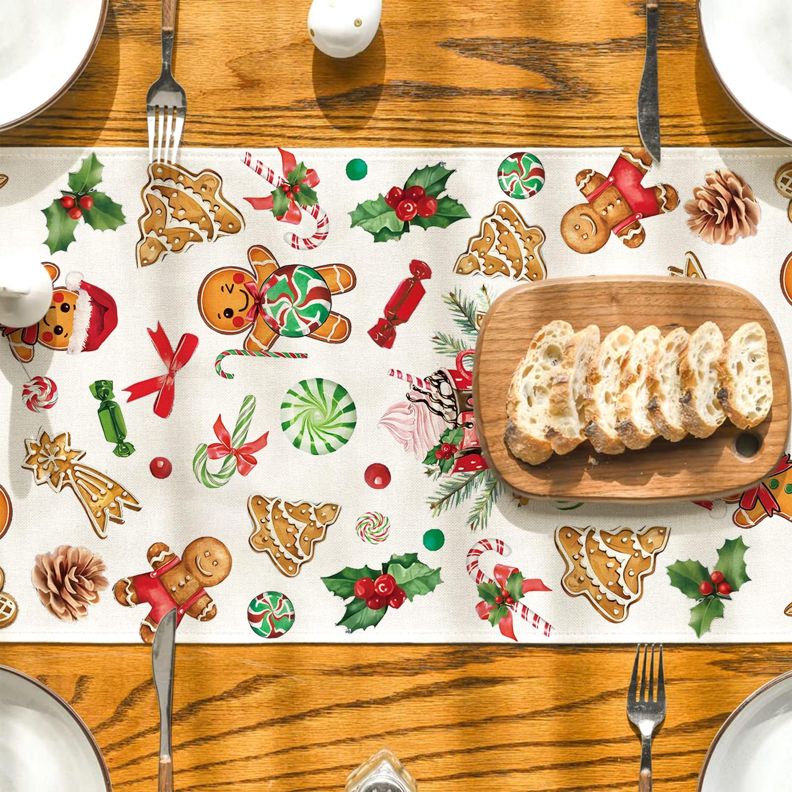 Holiday kitchen dining decor with gingerbread motif