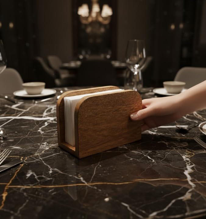 Tabletop napkin organizer in mango wood
