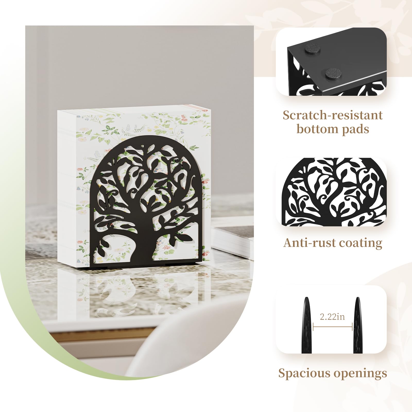 Black metal upright napkin holder for table