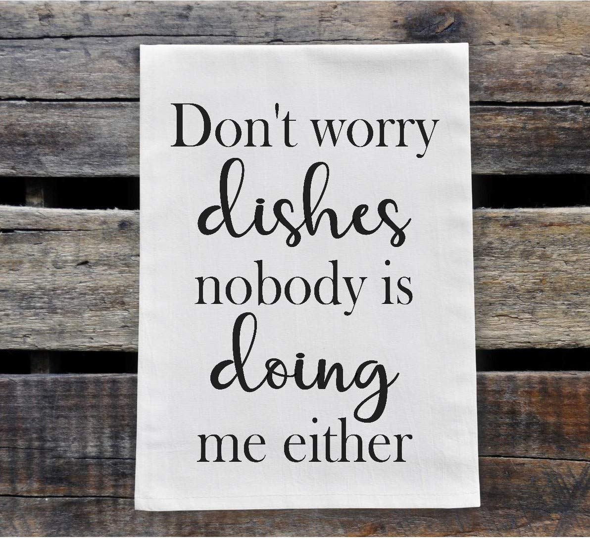 Kitchen Dish Towel Flour Sack Towel 28x28 inches 100% cotton with hanging loop and centered screen printed image