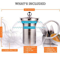 Clear borosilicate glass teapot walls bloom tea