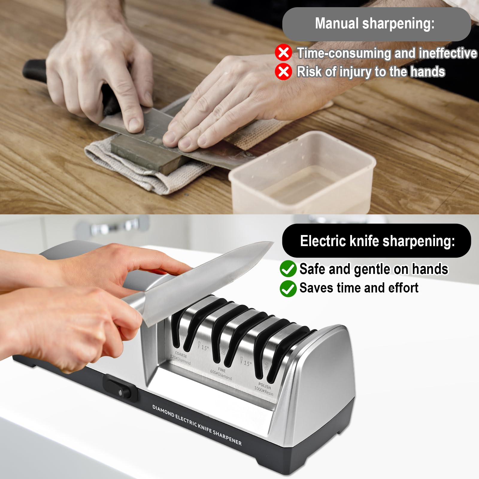 Built-in debris collection for mess-free sharpening