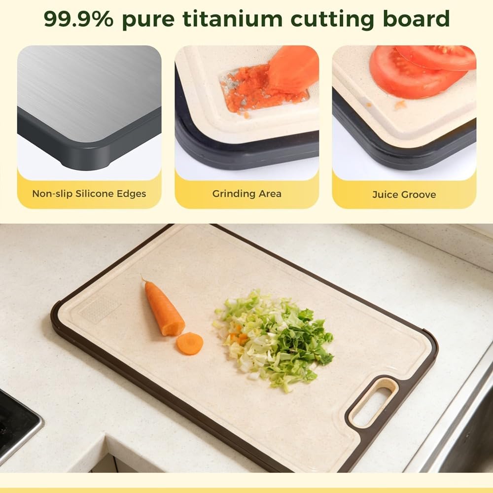Dishwasher safe titanium cutting board with quick dry surface