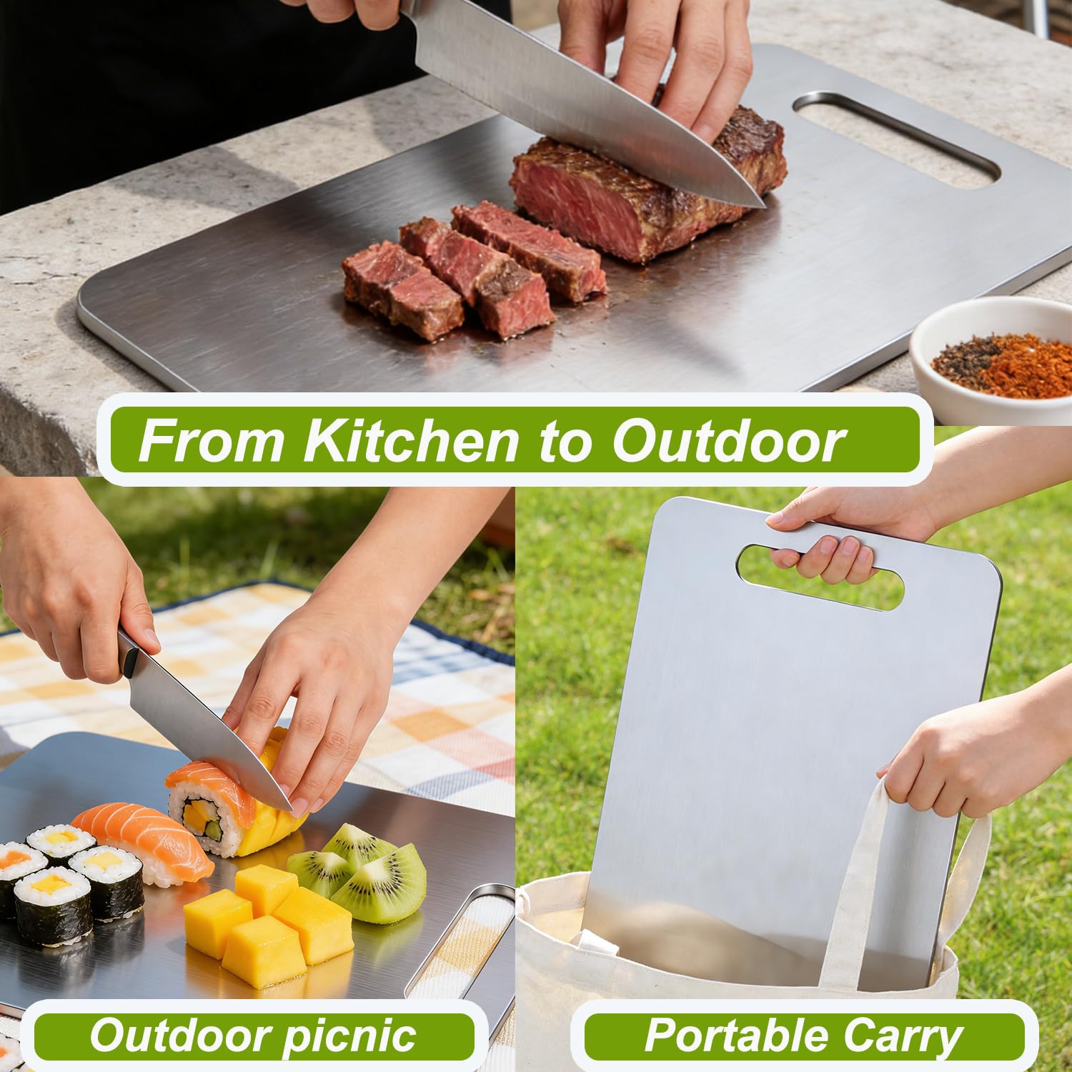 Rust resistant stainless steel cutting boards for kitchen and outdoors