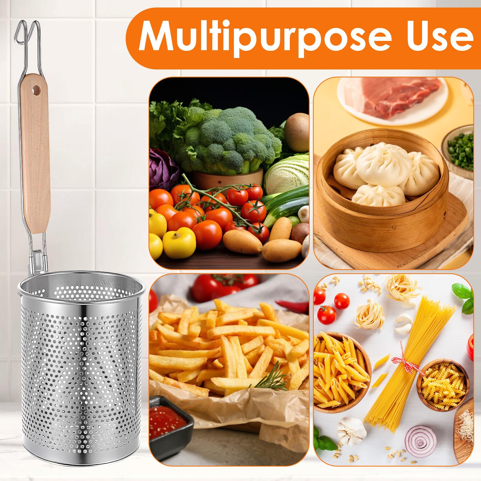 Kitchen pasta strainer set with hooks for easy storage