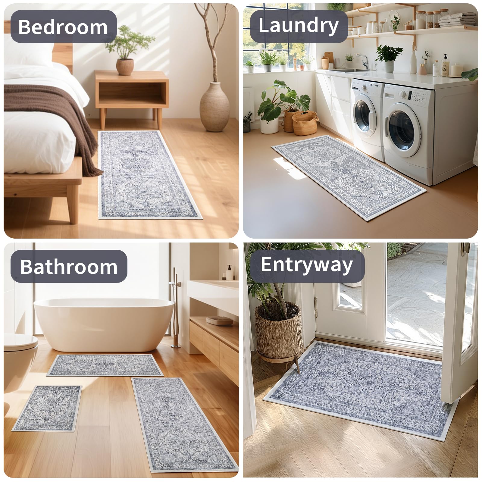 Indoor entryway kitchen rug set for hallway and laundry areas