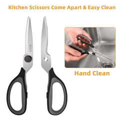 Come apart design kitchen shears with soft comfort grip handle close up