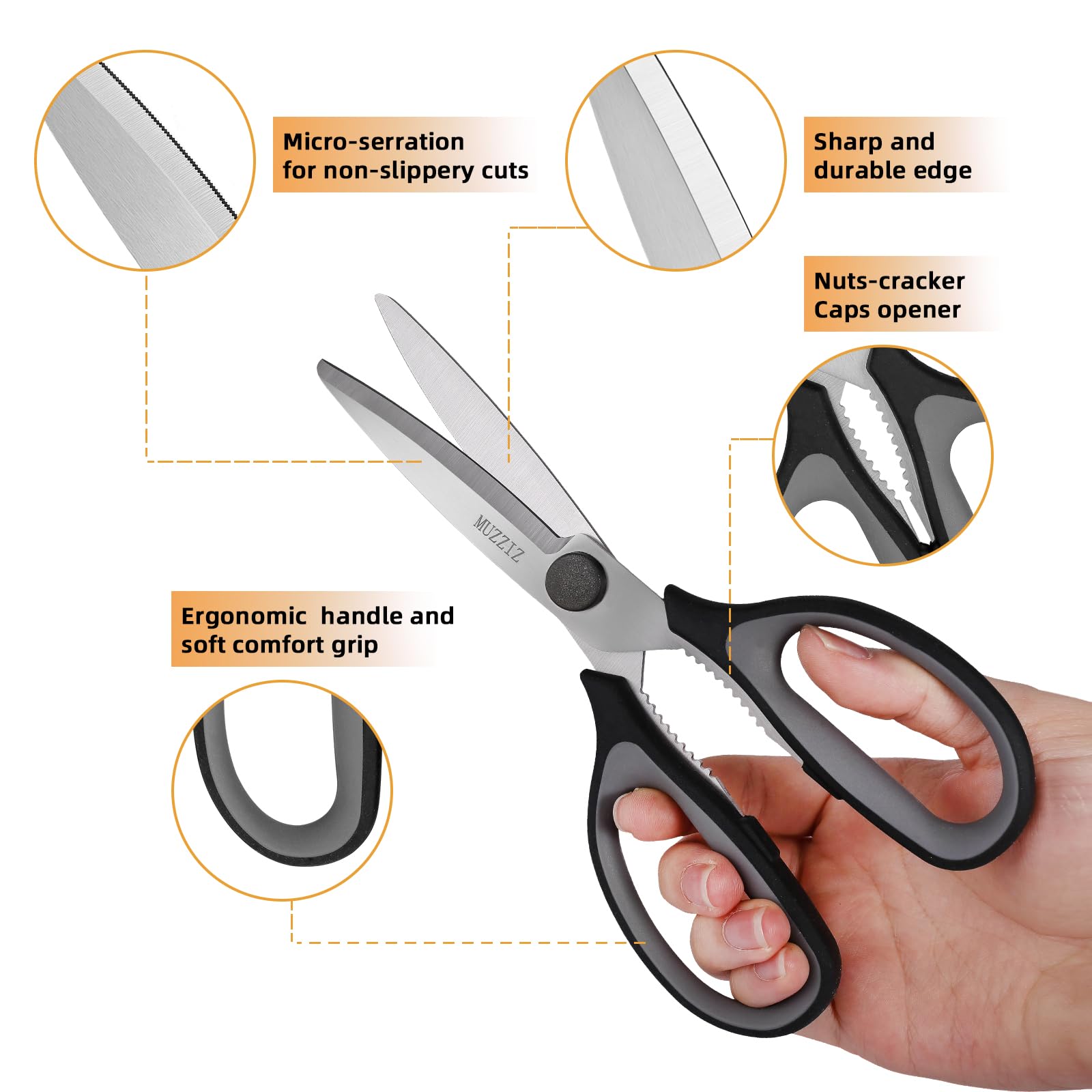 Detachable blades for thorough sanitization shown on kitchen scissors
